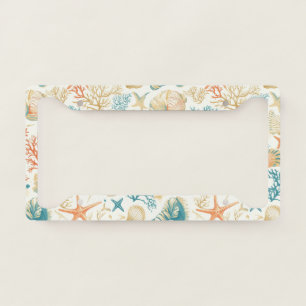 Whimsical Shells & Coral with Soft Blue Accents License Plate Frame