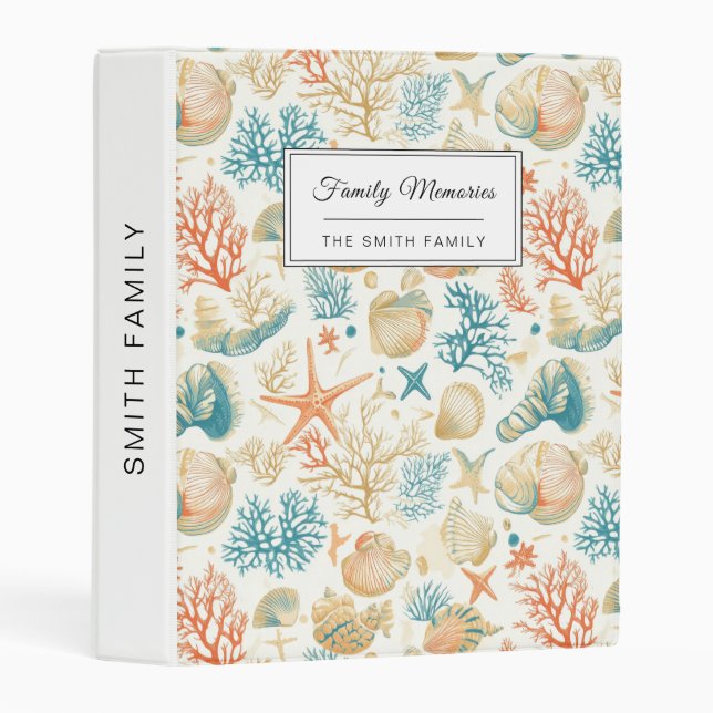Whimsical Shells & Coral with Soft Blue Accents Mini Binder (Front/Spine)