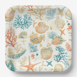 Whimsical Shells & Coral with Soft Blue Accents Paper Plates