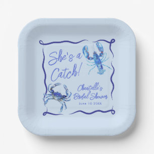 Whimsical She's a Catch Blue Coastal Bridal Shower Paper Plates