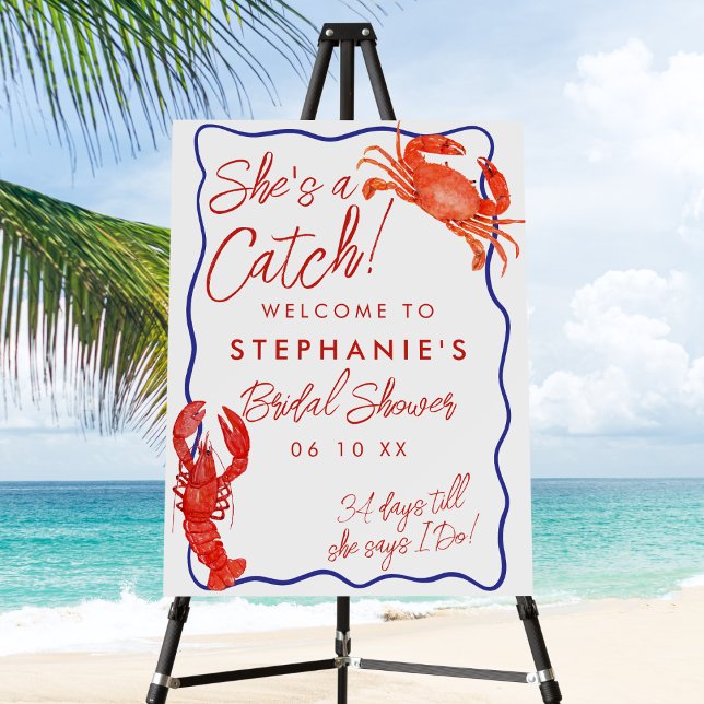 Whimsical She's A Catch Red Coastal Bridal Shower Foam Board (Creator Uploaded)