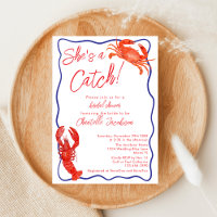Whimsical She's a Catch Red Coastal Bridal Shower