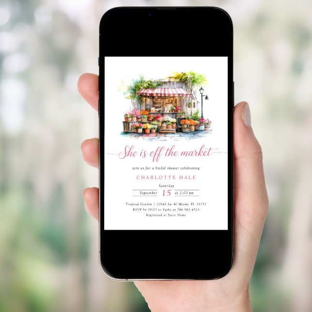 Whimsical She's Fresh off the Market Bridal Shower Invitation (Front Digital)