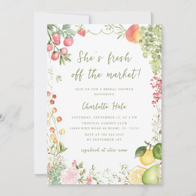 Whimsical She's Off the Market Bridal Shower Invitation (Front)