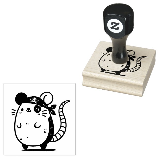Whimsical Ship Rat Illustration Rubber Stamp (Stamped)