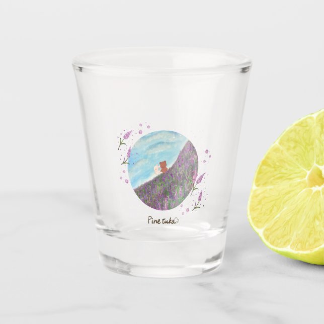 Whimsical Shot Glass | Teddy Bears in Lavender Fie (Front)