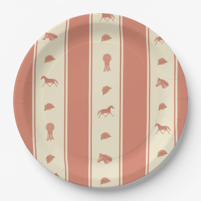 Whimsical Show Pony Horse Pattern Paper Plates (Front)