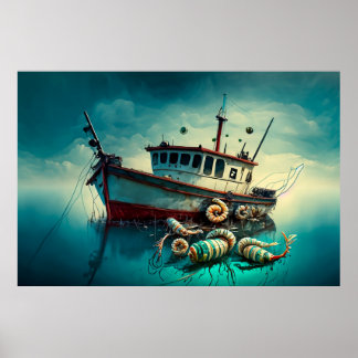 Whimsical Shrimp Boat Poster
