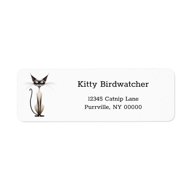 Whimsical Siamese Cat Cartoon Return Address Label (Front)