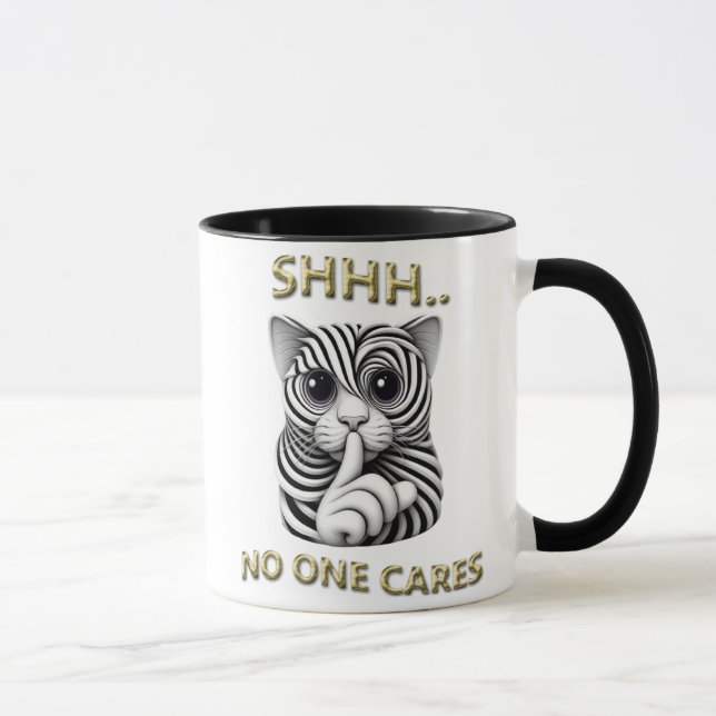 Whimsical Silence Zebra-Striped Cats Playful Gag Mug (Right)