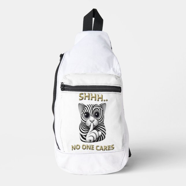 Whimsical Silence Zebra-Striped Cats Playful Gag Sling Bag (Front)