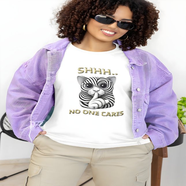Whimsical Silence Zebra-Striped Cats Playful Gag T-Shirt (Creator Uploaded)