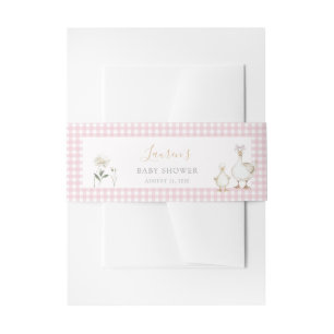 Whimsical Silly Goose Pink Gingham Baby Shower Invitation Belly Band