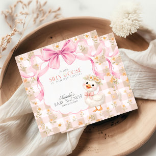 Whimsical Silly Goose Pink Gingham Baby Shower Napkins