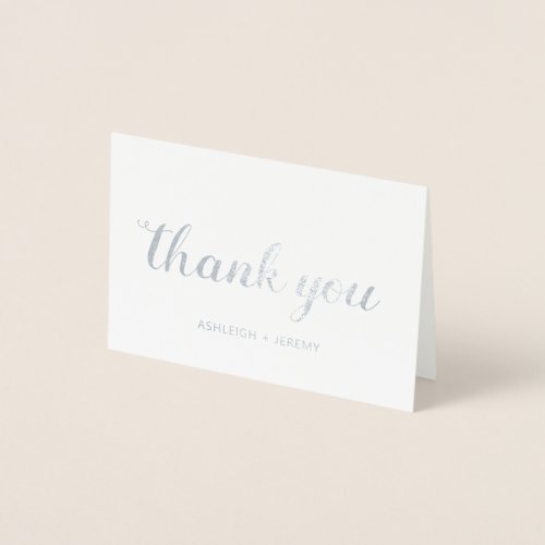 Whimsical Silver Calligraphy Wedding Thank You Foil Card