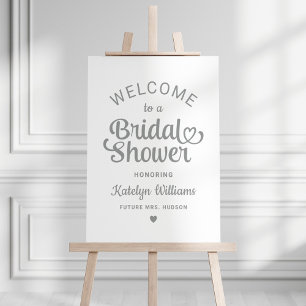 Whimsical Silver Heart Script Shower Welcome Foam Board
