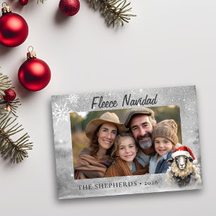 Whimsical Silver Sheep Photo Flat Holiday Card