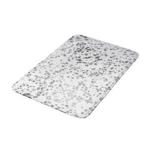 Whimsical Silver Stars on White Bath Mat
