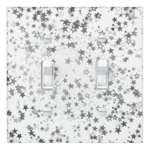 Whimsical Silver Stars on White  Light Switch Cover