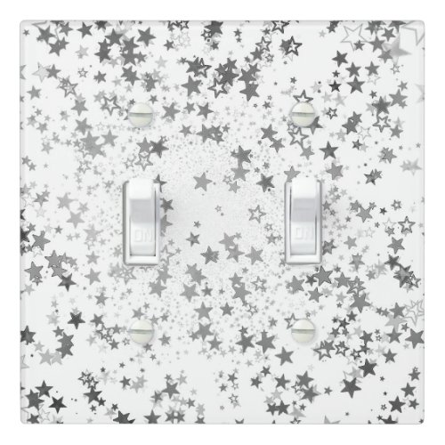 Whimsical Silver Stars on White  Light Switch Cover
