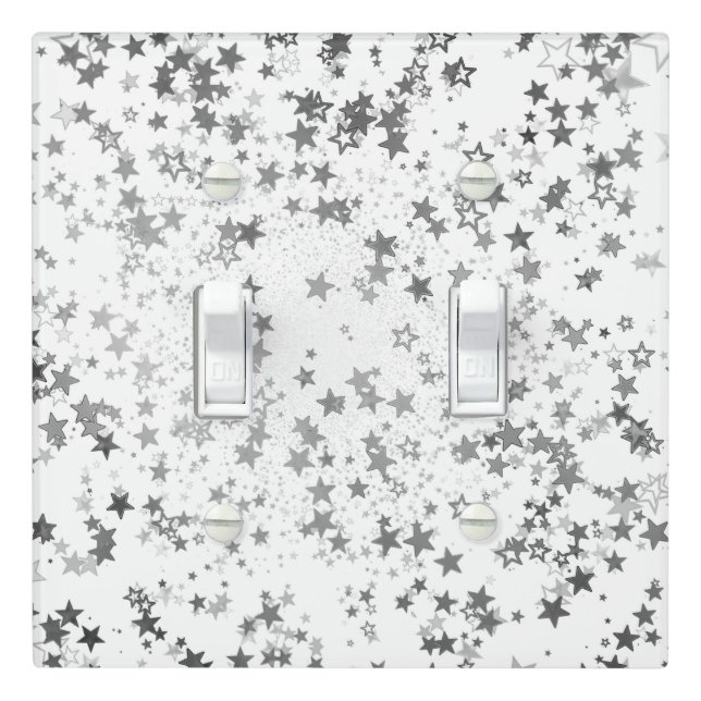 Whimsical Silver Stars on White  Light Switch Cover (In Situ)