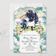 Whimsical Simple Black Unicorn Baby Shower