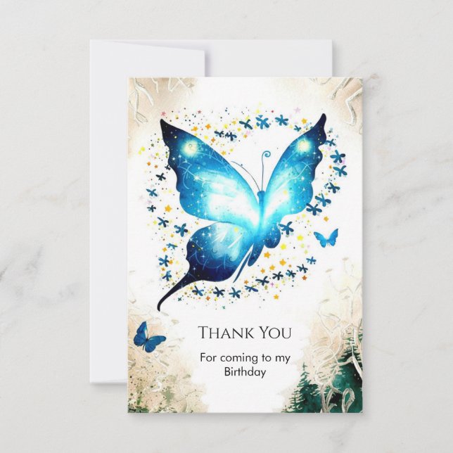 Whimsical Simple Butterfly Birthday Thank You Card (Front)