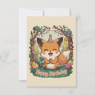 Whimsical Simple Fox Birthday Card