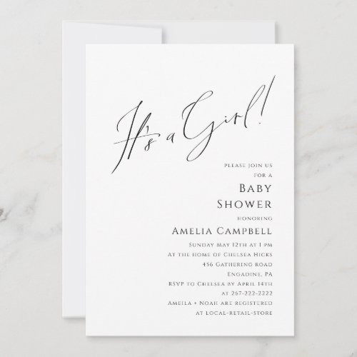 Whimsical Simple Its a Girl Baby Shower  Invitation