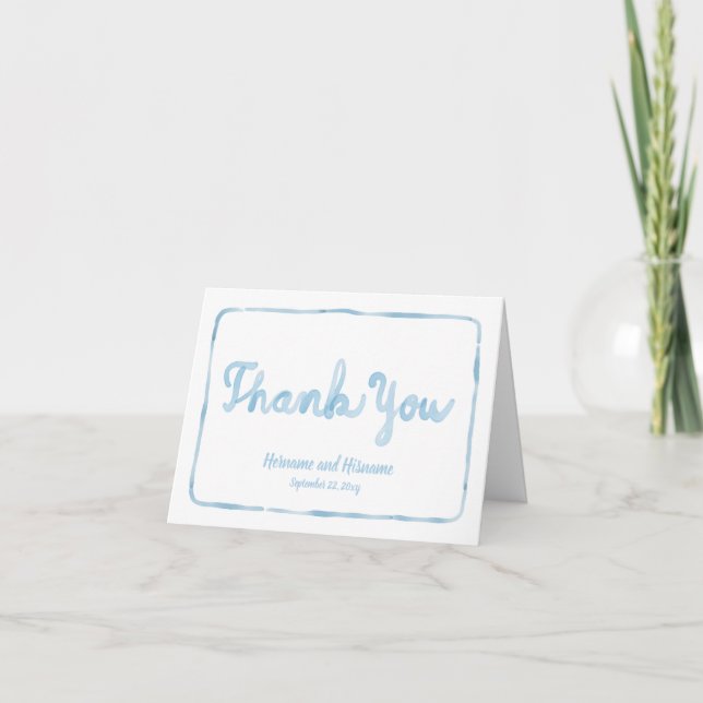 Whimsical Simple Light Blue Hand Drawn Frame Letterpress Thank You Card (Front)