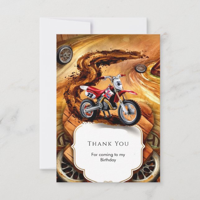 Whimsical Simple Motorcycle Birthday Thank You Card (Front)