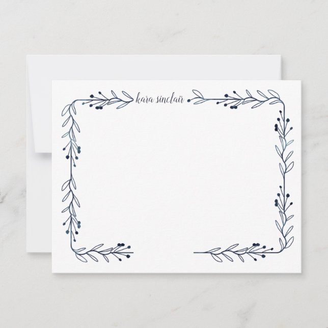 Whimsical Simple Navy Berry Vine Note Card (Front)