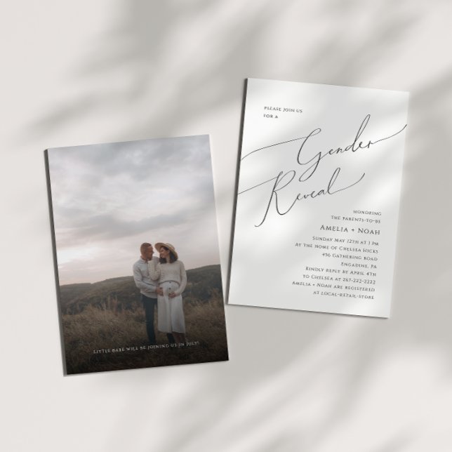 Whimsical Simple Neutral Baby Gender Reveal Photo Invitation (Creator Uploaded)