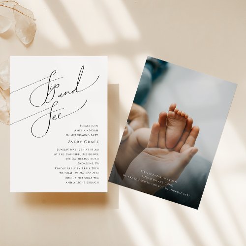 Whimsical Simple Neutral Baby Sip and See Photo Invitation