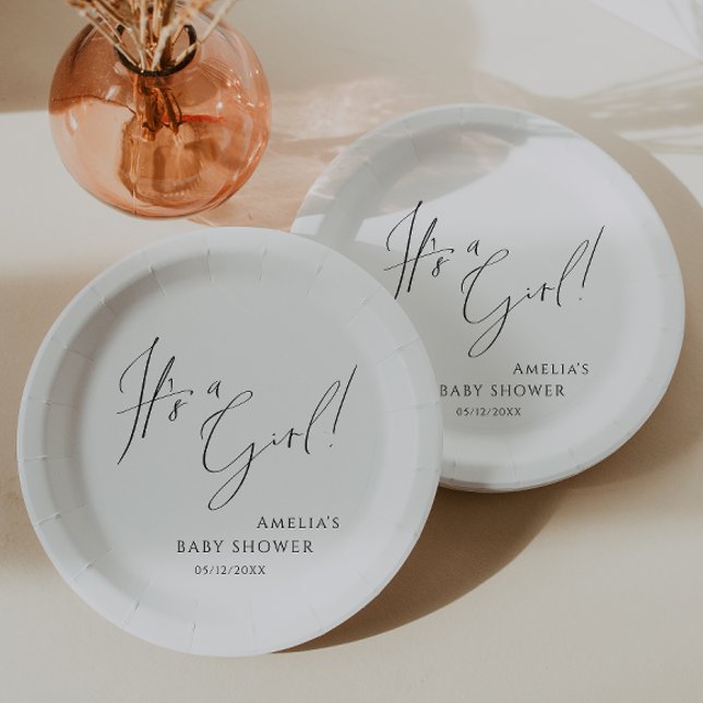 Whimsical Simple Neutral It's a Girl! Baby Shower Paper Plates (Creator Uploaded)
