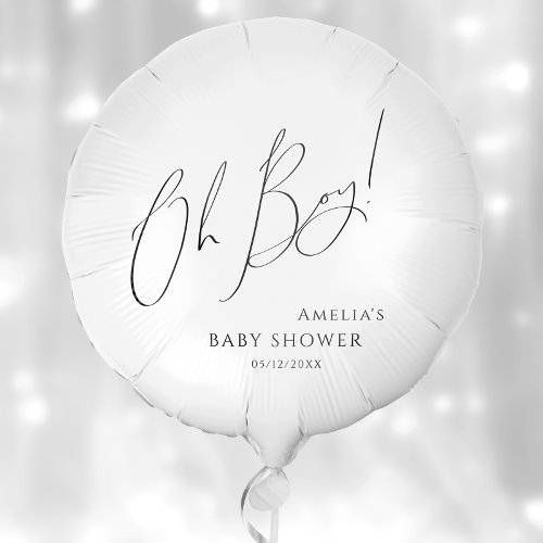 Whimsical Simple Neutral Oh Boy Baby Shower Balloon