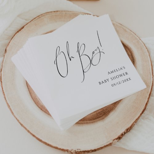 Whimsical Simple Neutral Oh Boy Baby Shower Napkins