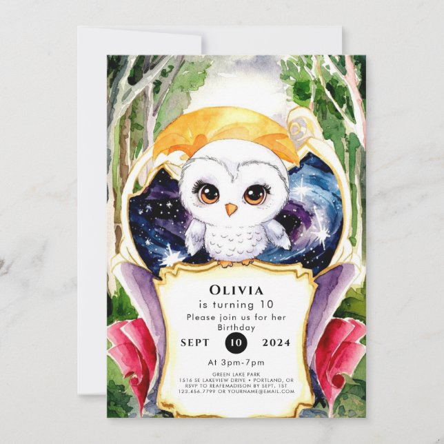 Whimsical Simple Owl Birthday Invitation (Front)