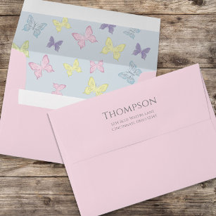 Whimsical Simple Pastel Butterflies Return Address Envelope