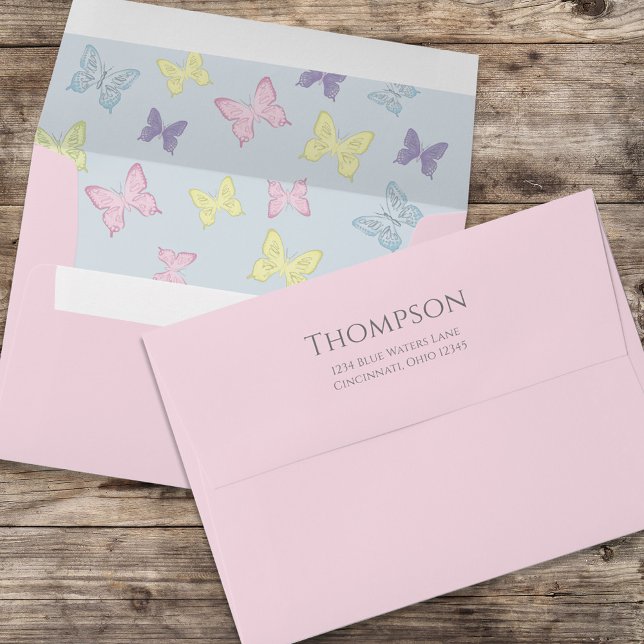 Whimsical Simple Pastel Butterflies Return Address Envelope (Creator Uploaded)