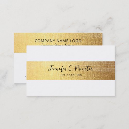 Whimsical Simple White  Gold Stripe Black Text Business Card