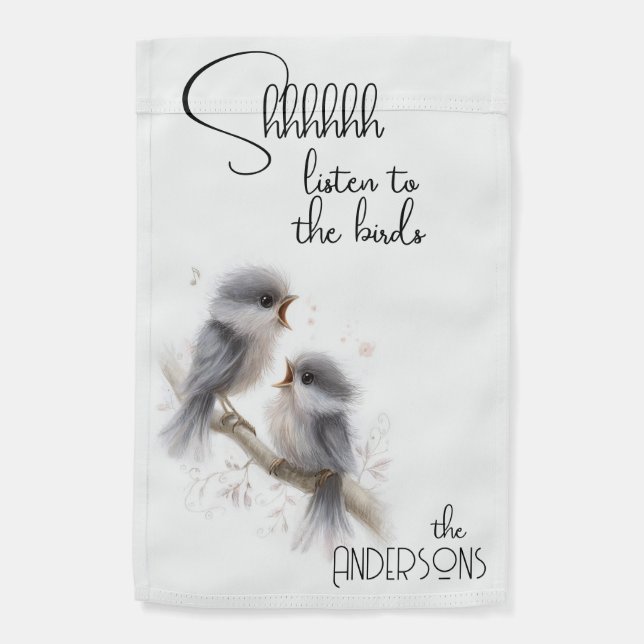  Whimsical Singing Baby Chickadees Garden Flag (Back)