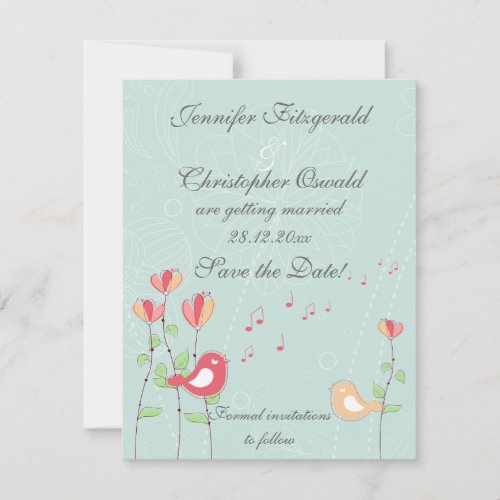 Whimsical Singing Birds with Flowers Save the Date Invitation