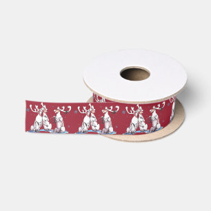Whimsical Singing Caribou Christmas Ribbon