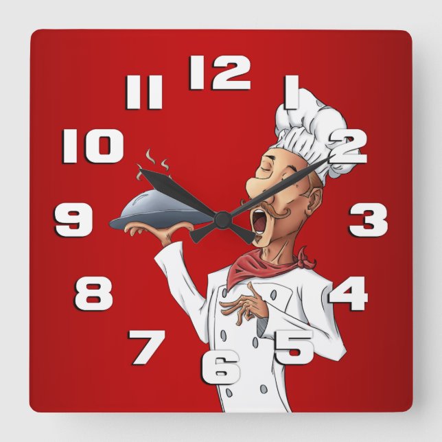 Whimsical Singing Chef Square Wall Clock (Front)