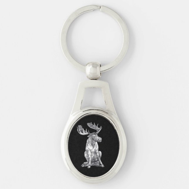 Whimsical Sitting Alaska Moose Siesta Time Keychain (Front)