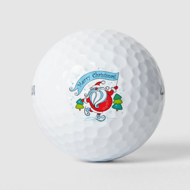 Whimsical Skating Santa Claus | Merry Christmas Golf Balls (Front)