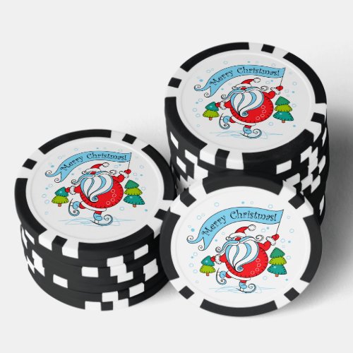 Whimsical Skating Santa Claus Merry Christmas Poker Chips