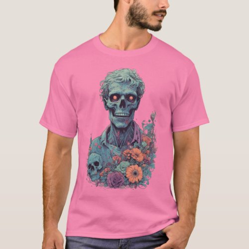 Whimsical Skeleton and Floral Fantasy T_Shirt