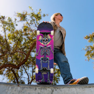 Whimsical Skeleton Clown Skateboard